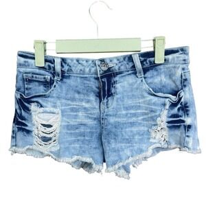 Vanilla Star Jean Shorts Juniors Size 11 Blue Acid Wash Cutoff Booty Distressed